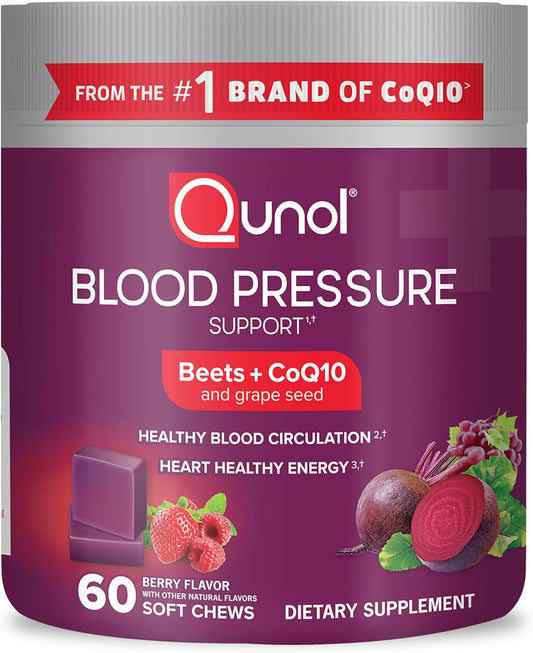 Heart Health Support: Qunol Beets Chews with CoQ10 & Grape Seed Extract - 60 Chews