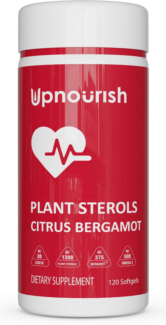 Heart Health Support Supplement with Citrus Bergamot, Plant Sterols, CoQ10, Omega 3, Turmeric, Black Garlic - 120 Softgels