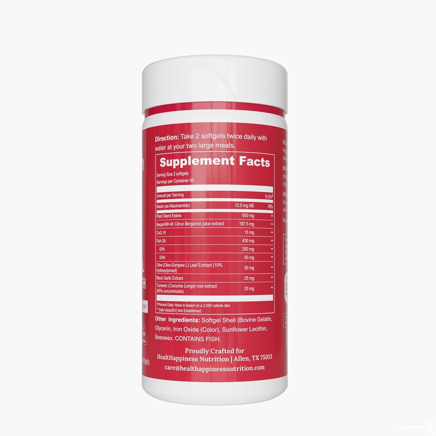 Heart Health Support Supplement with Citrus Bergamot, Plant Sterols, CoQ10, Omega 3, Turmeric, Black Garlic - 120 Softgels
