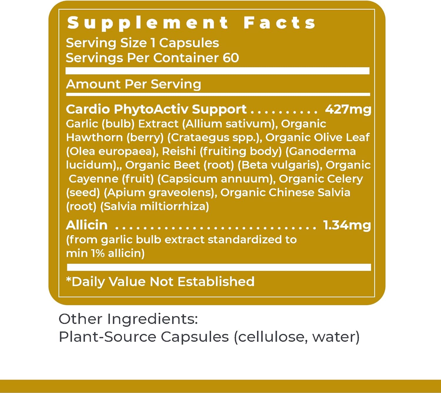 Heart Health Support Supplement with Garlic, Hawthorn, Olive Leaf, Reishi, Cayenne & Celery - Non-GMO, Vegan Formula - 60 Plant Capsules