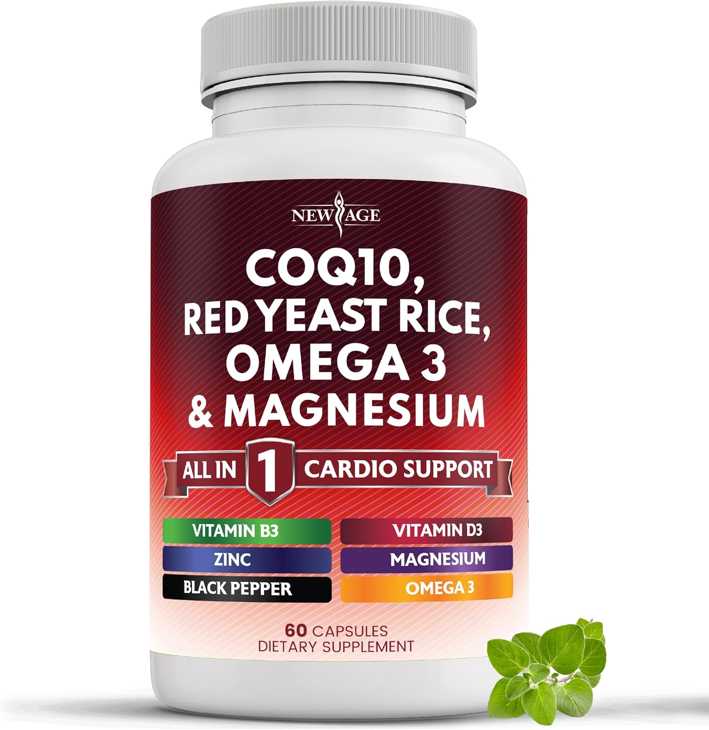 Heart Health Support Vitamins with CoQ10, Red Yeast Rice, Omega 3, Magnesium, Zinc, Vitamin K2, D3, B3 - 60 Count