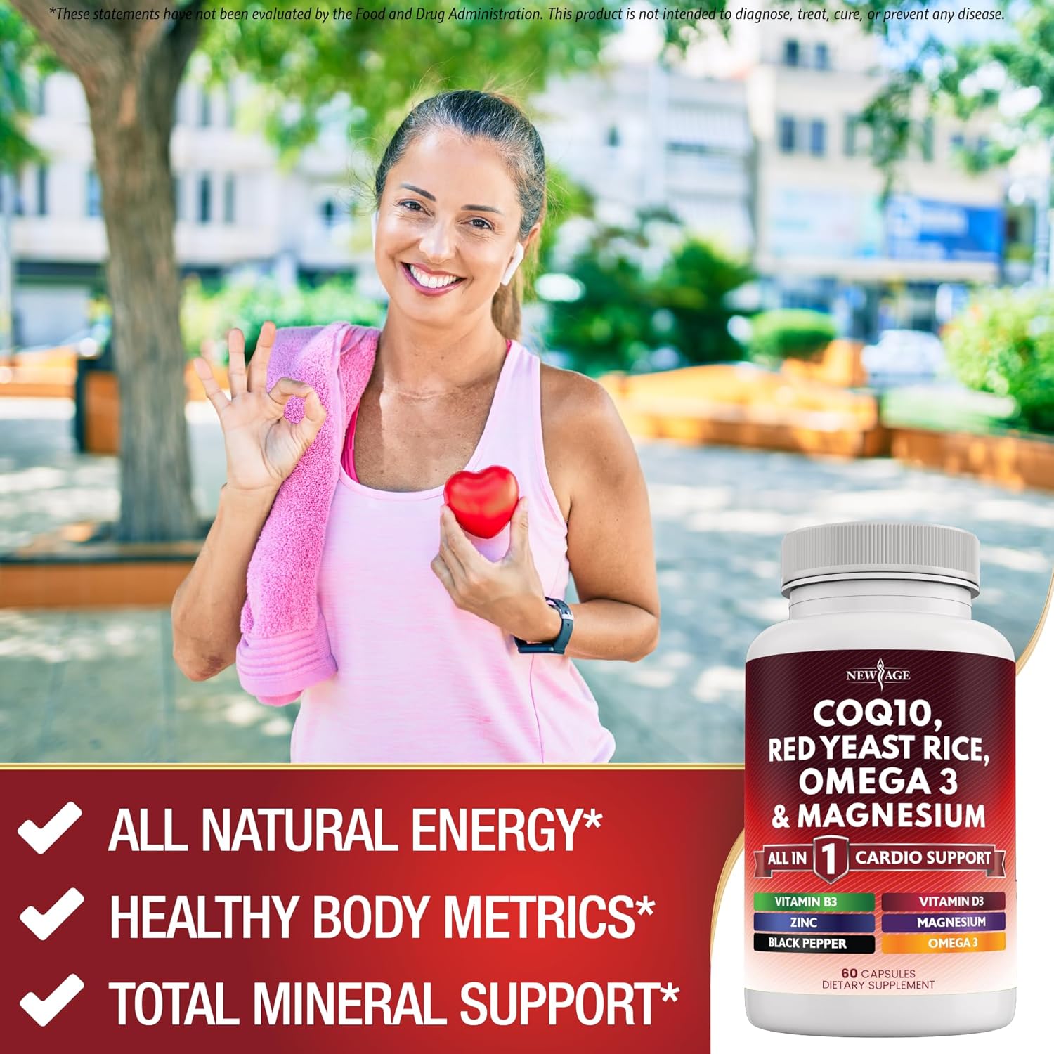 Heart Health Support Vitamins with CoQ10, Red Yeast Rice, Omega 3, Magnesium, Zinc, Vitamin K2, D3, B3 - 60 Count