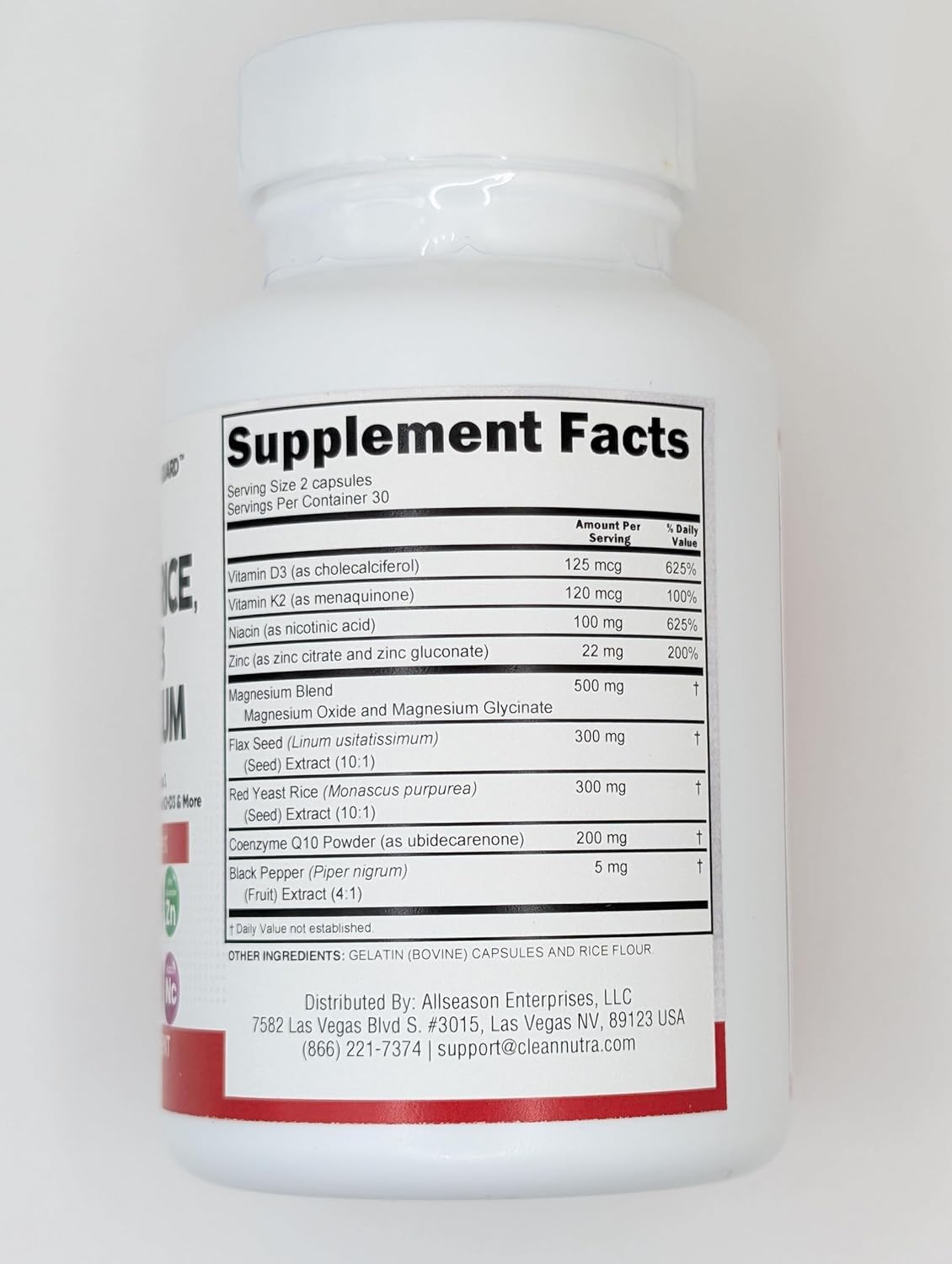 Heart Support Vitamins with COQ10, Red Yeast Rice, Omega 3, Magnesium, Niacin, Zinc, Vitamin K2, D3 - 60 Ct - Nutraceuticals for Men & Women