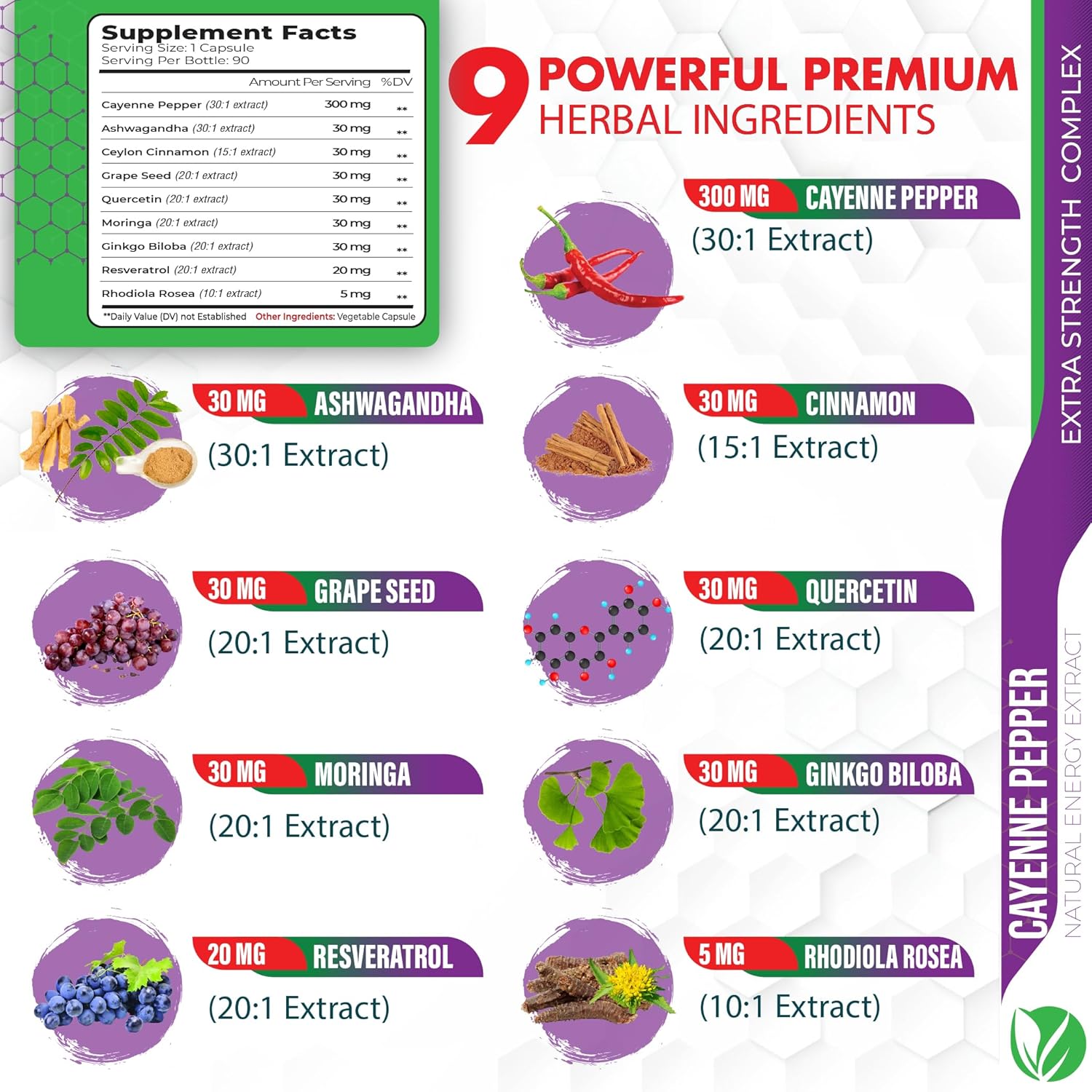 Heart Wellness & Digestive Health Supplements with Cayenne Pepper, Ashwagandha, Ceylon Cinnamon - 90 Capsules - 3 Months Supply