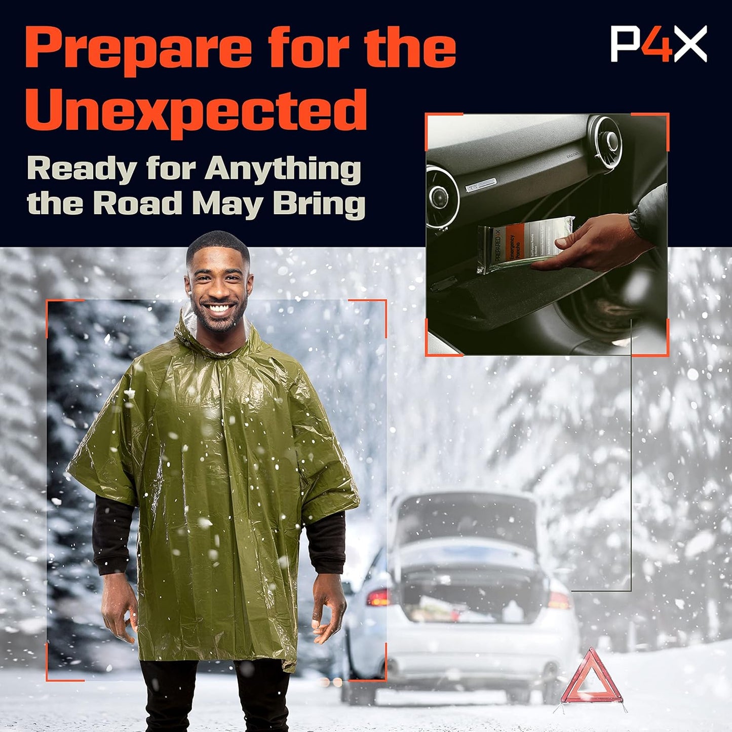Heavy Duty Green Emergency Poncho with Mylar Blanket Liner - Waterproof and Wind-Resistant Thermal Poncho for Outdoors, Camping, and Car Emergency Kits