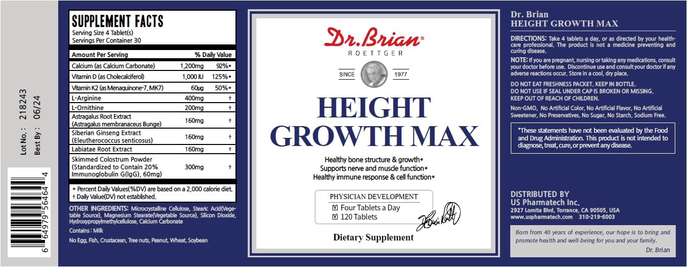 Height Growth Maximizer for Teens & Kids - Natural Growth Vitamins for Bone Strength, GMO-Free, Ages 10+, 120 Tablets