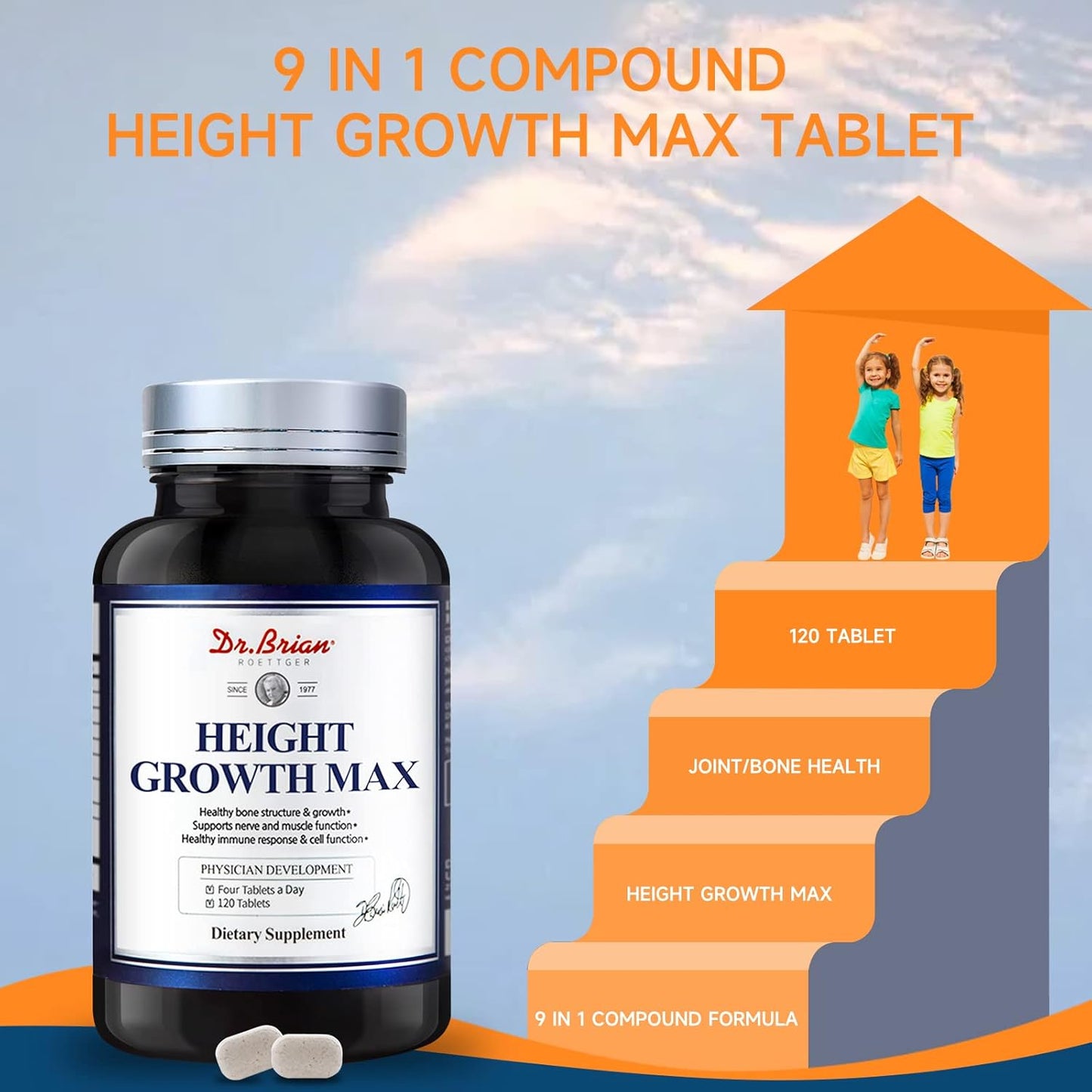 Height Growth Maximizer for Teens & Kids - Natural Growth Vitamins for Bone Strength, GMO-Free, Ages 10+, 120 Tablets