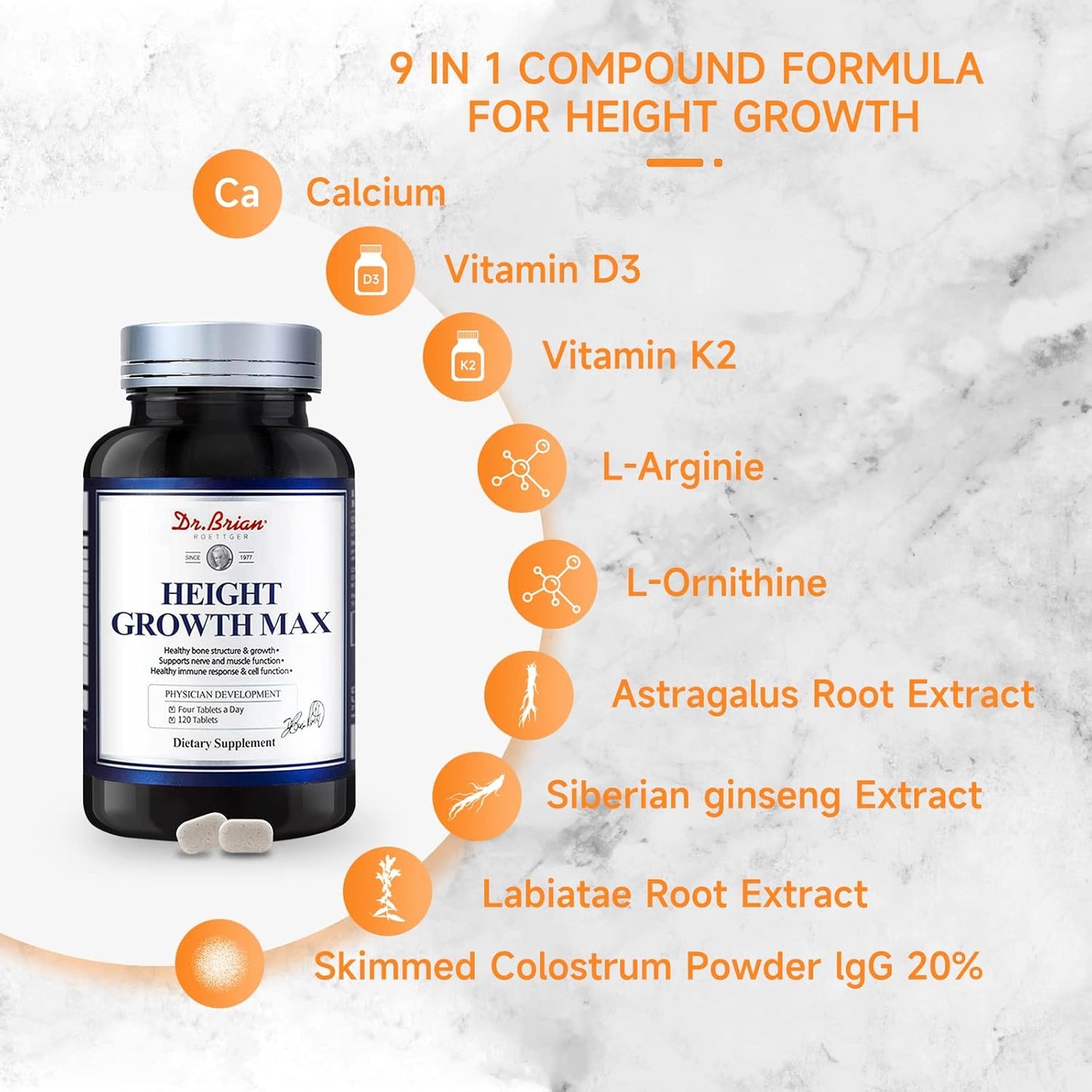 Height Growth Maximizer for Teens & Kids - Natural Growth Vitamins for Bone Strength, GMO-Free, Ages 10+, 120 Tablets