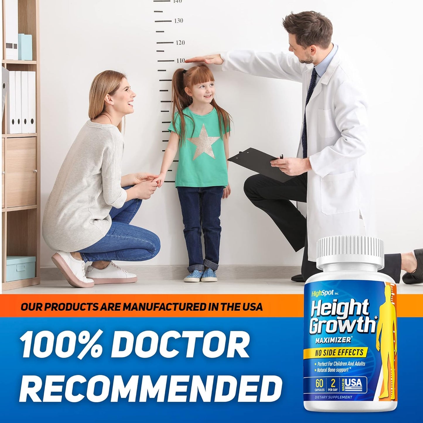 Height Growth Maximizer Supplement with Calcium, Vitamin D3, B1, B2 - Grow Taller and Strengthen Bones - USA Made - White Color