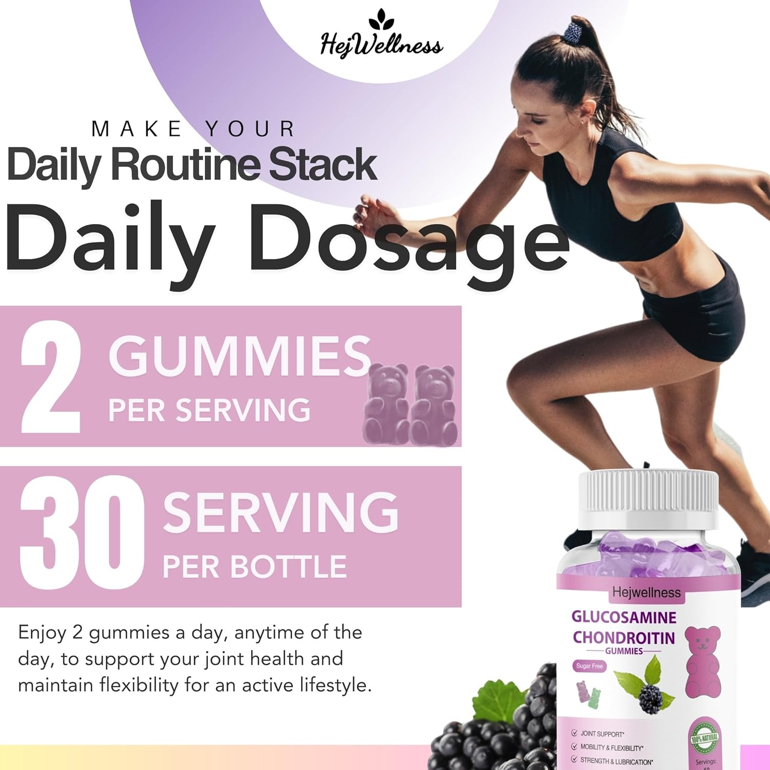 HejWellness Elderberry Glucosamine Chondroitin Gummies with MSM & Vitamin E - Joint Health Supplement for Flexibility & Comfort - Raspberry Flavor - 60 Gummies