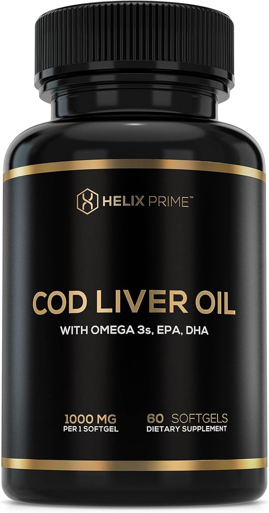 HELIX PRIME Cod Liver Oil Softgels with Omega 3, EPA, DHA - Extra Virgin Arctic Supplement