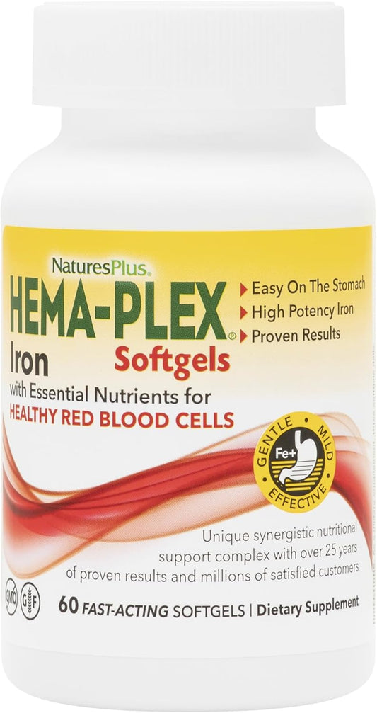 Hema-Plex Iron Softgels - 2 Pack - 85mg Iron with Vitamin C & Bioflavonoids for Healthy Red Blood Cells