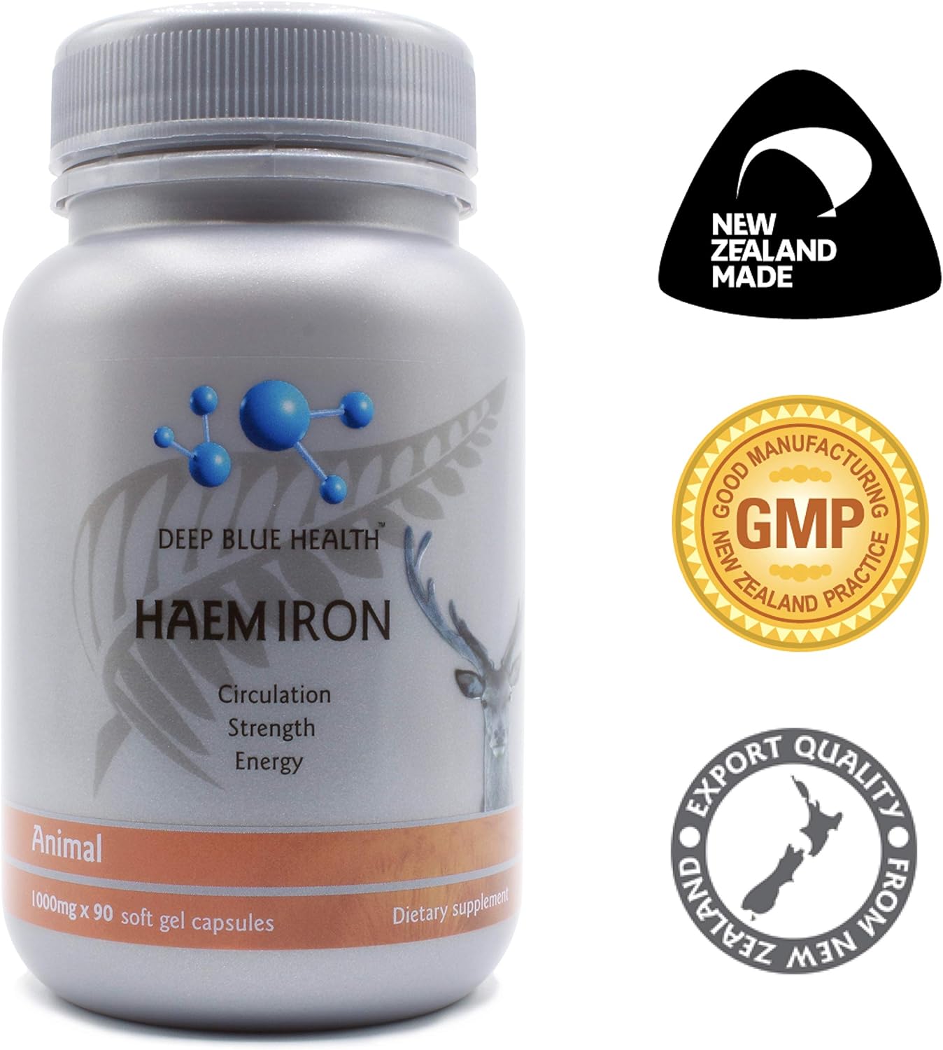 Heme Iron Supplement 1000mg x 90 Soft Gel Capsules for Anemia, Energy, and Circulation - Deer Blood with Ferrous Fumarate - Supports Men and Women
