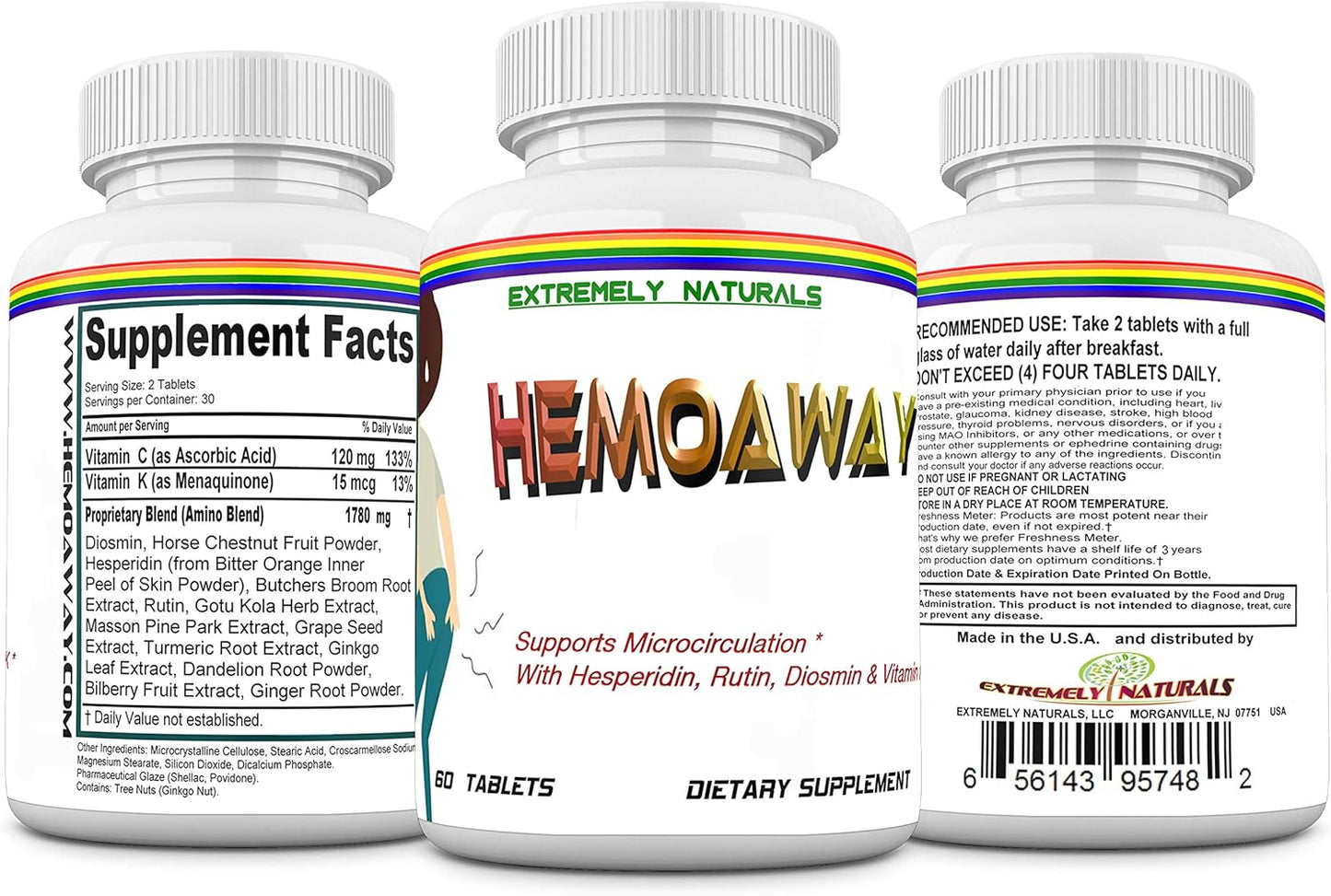 HemoAway Natural Hemorrhoid Vitamins for Piles & Anal Fissure Relief - 60 Tablets