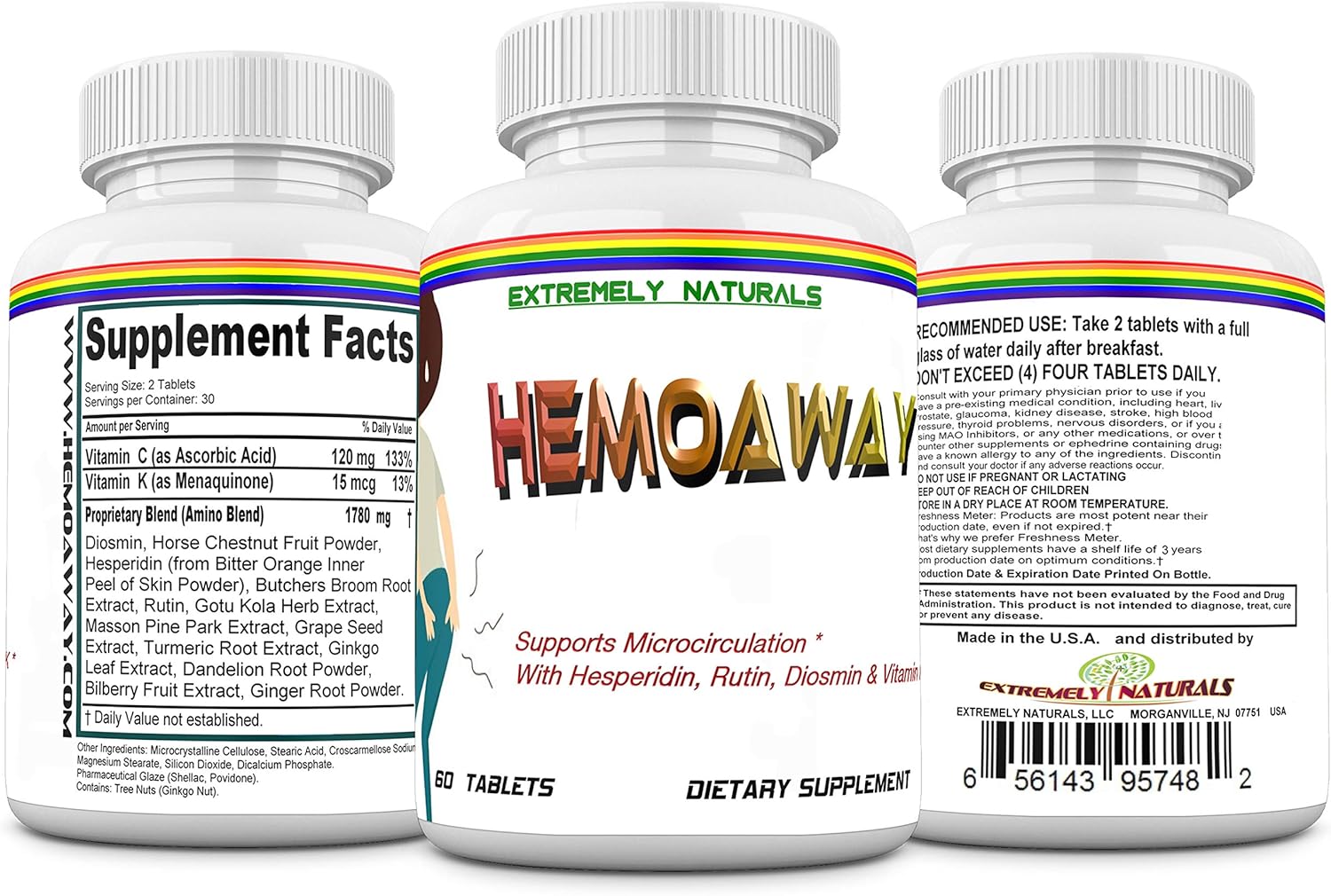 HemoAway Natural Hemorrhoid Vitamins for Piles & Anal Fissure Relief - 60 Tablets