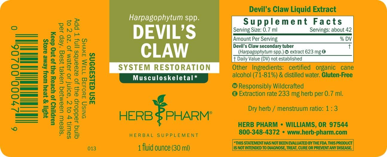Herb Pharm Devil's Claw Liquid Extract - Supports Musculoskeletal Health - 1 oz
