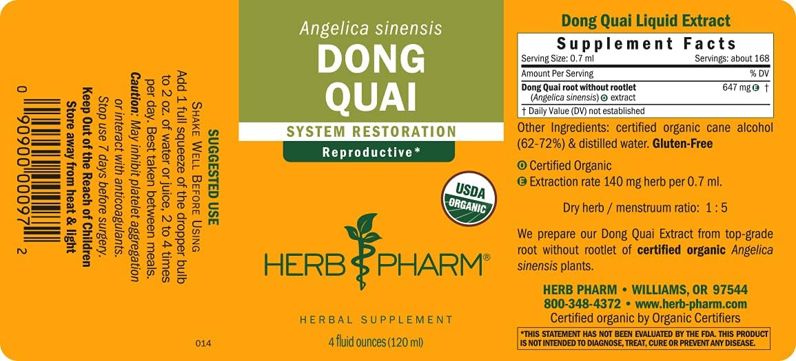 Herb Pharm Dong Quai Liquid Extract - 4 Ounce Bottle for Female Reproductive System Support