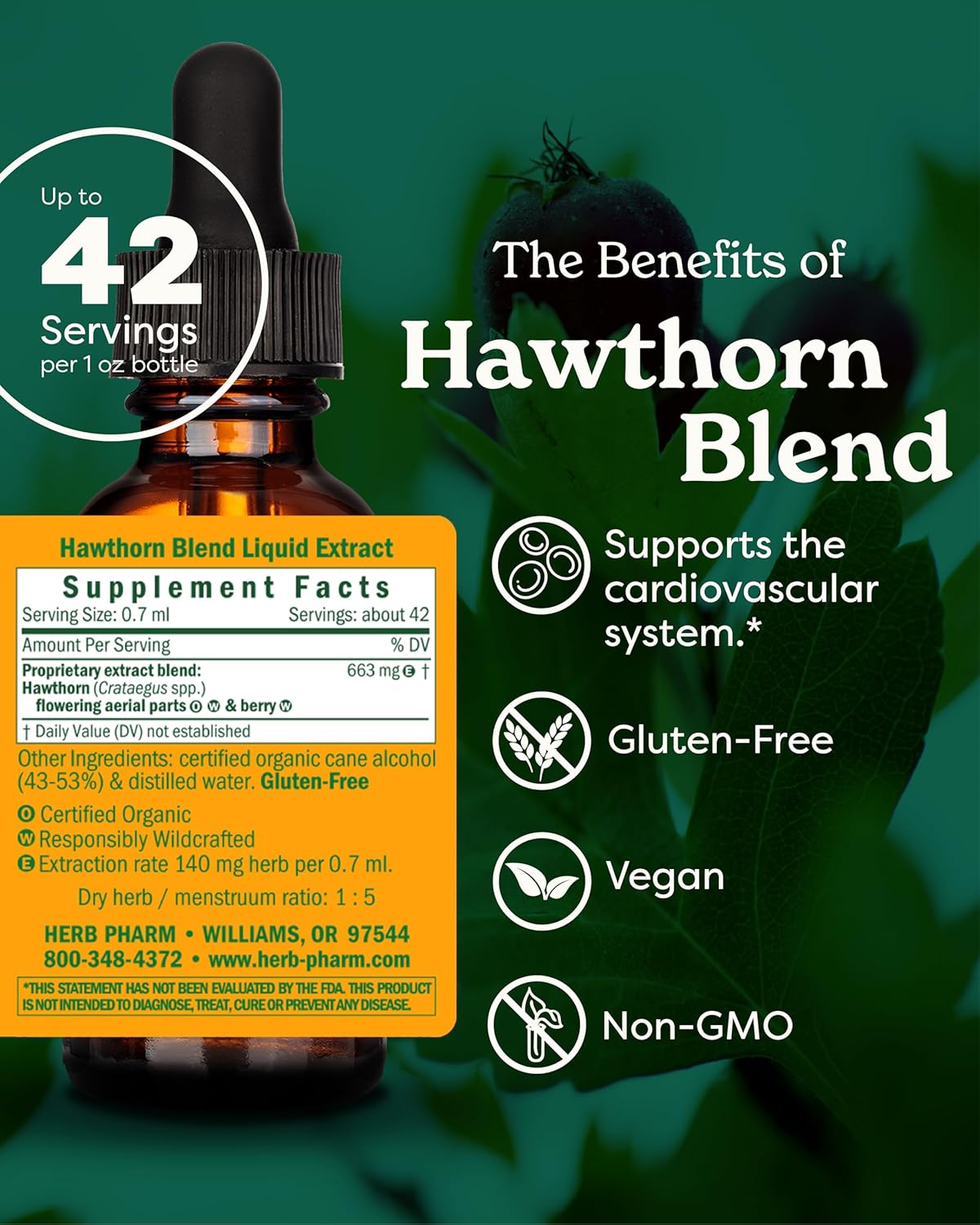 Herb Pharm Hawthorn Blend Liquid Extract - Cardiovascular and Circulatory Support - 1 Fl Oz