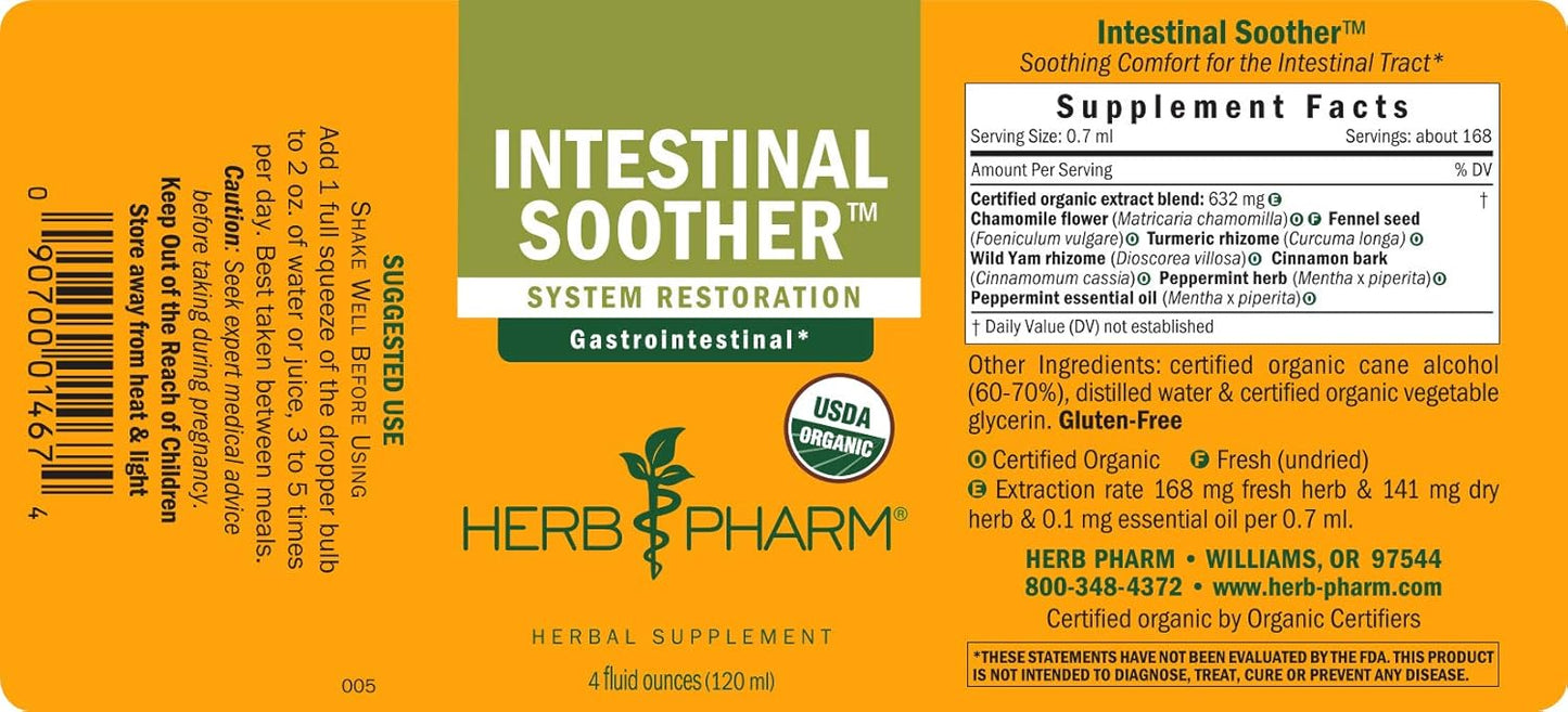 Herb Pharm Intestinal Soother Liquid Herbal Formula with Turmeric Extract - 4 oz - Natural Digestive Support