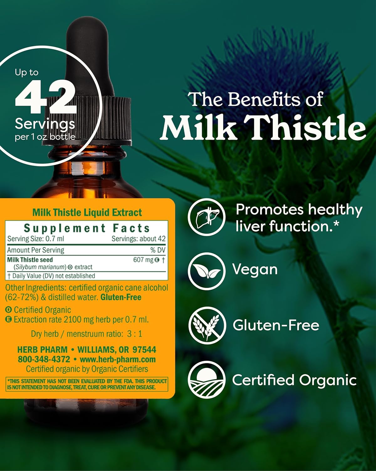 Herb Pharm Milk Thistle Seed Extract - Liver Function Support - 1oz Bottle