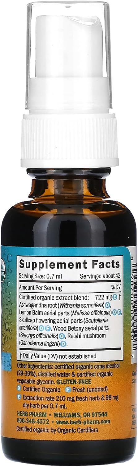 Herb Pharm Organic Daily Calming Adaptogenic Spray, On-The-Go Support, 1 Ounce