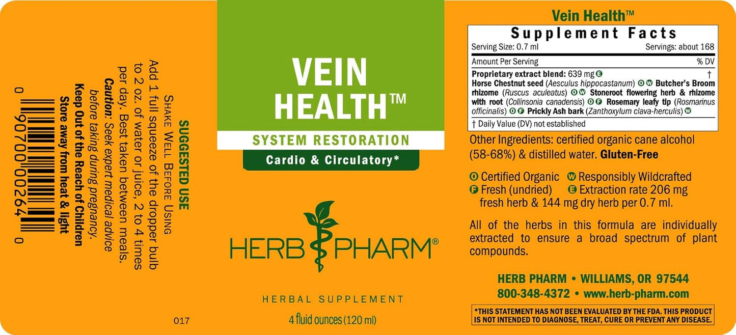 Herb Pharm Vein Health Liquid Herbal Formula - Cardiovascular & Circulatory Support - 4oz