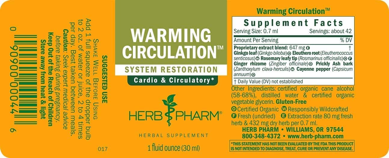 Herb Pharm Warming Circulation Herbal Formula for Cardiovascular Support - 1 Ounce