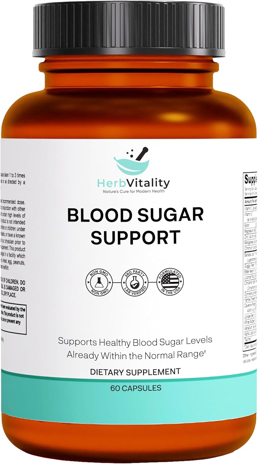Herb Vitality Blood Sugar Support Supplement with Cinnamon and Bitter Melon - 60 Capsules for Healthy Blood Sugar Levels