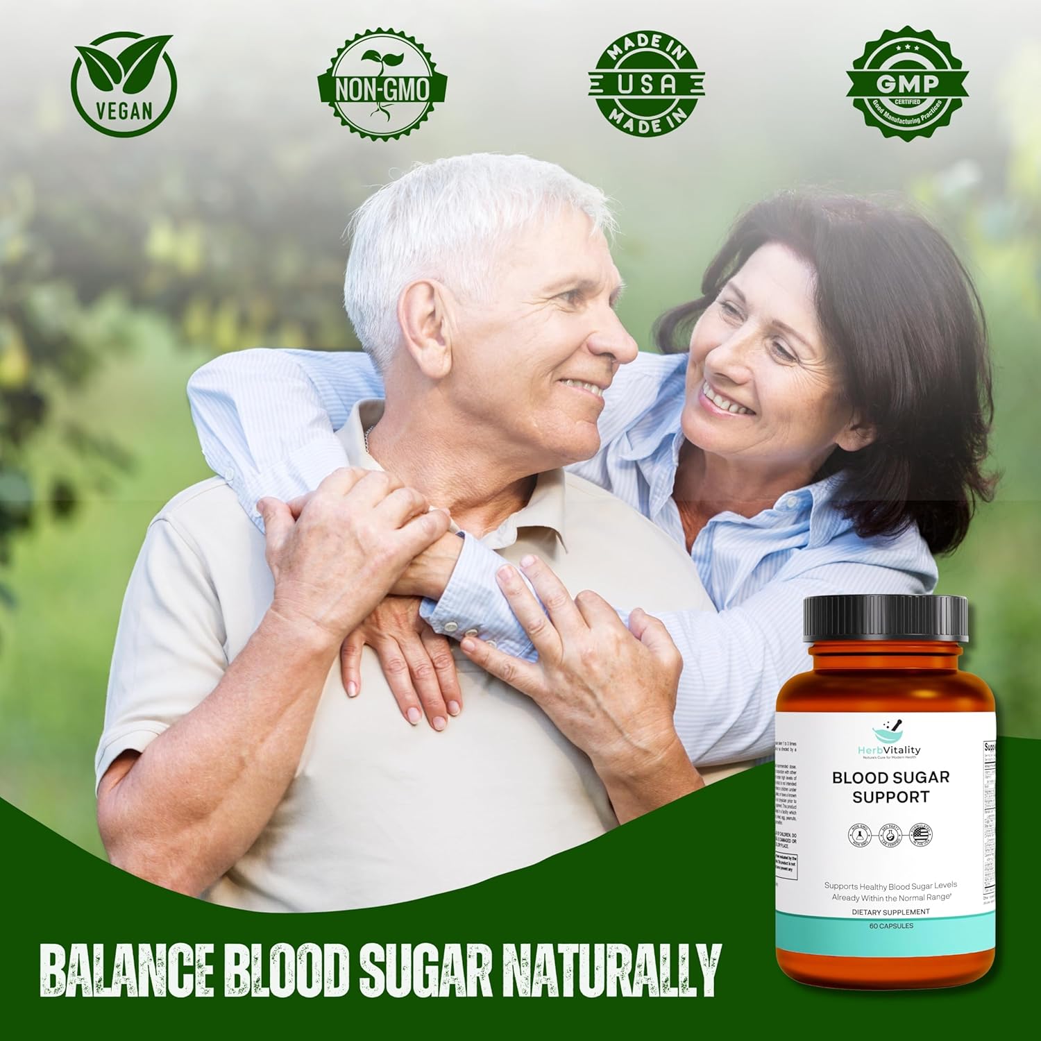 Herb Vitality Blood Sugar Support Supplement with Cinnamon and Bitter Melon - 60 Capsules for Healthy Blood Sugar Levels