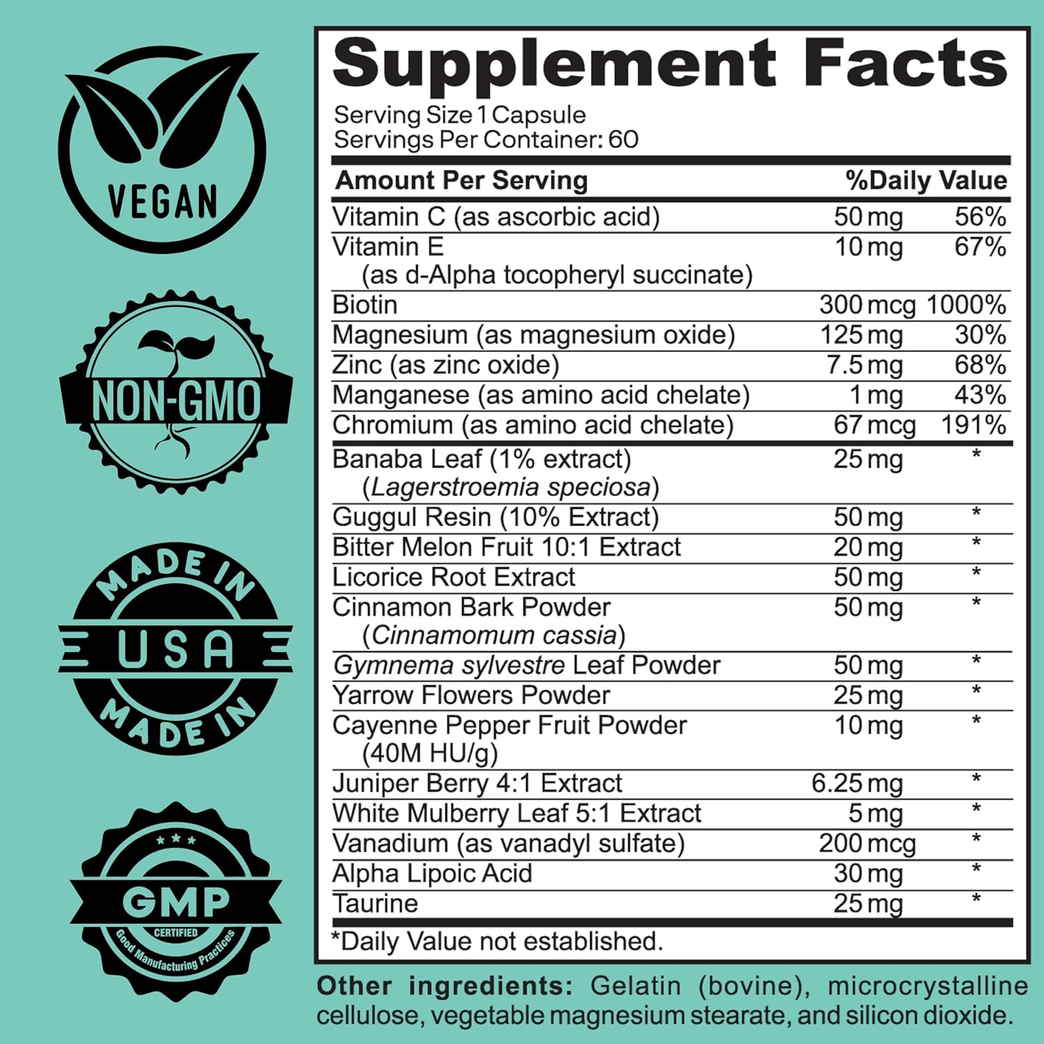 Herb Vitality Blood Sugar Support Supplement with Cinnamon and Bitter Melon - 60 Capsules for Healthy Blood Sugar Levels