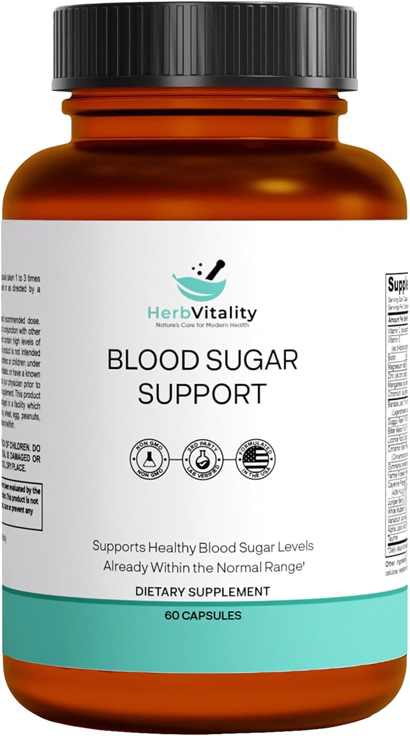 Herb Vitality Blood Sugar Support Supplement with Cinnamon and Bitter Melon - 60 Capsules for Healthy Blood Sugar Levels
