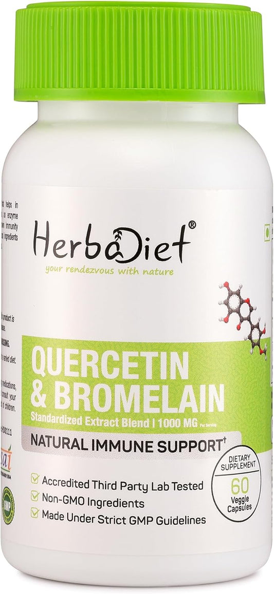 Herbadiet Quercetin with Bromelain 500mg Capsules - Immune & Heart Health Support Supplement (120 Capsules)