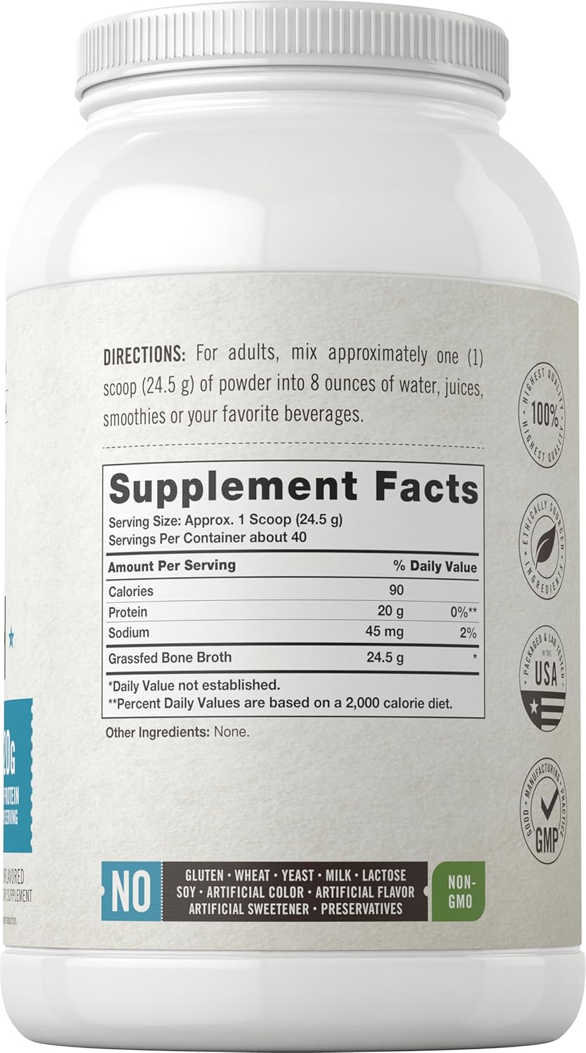 Herbage Farmstead Carlyle Grass Fed Bone Broth Protein Powder - 35.2 oz (2.2lb) - 20g Protein - Pasture Raised, Grain Free - Non-GMO & Gluten Free