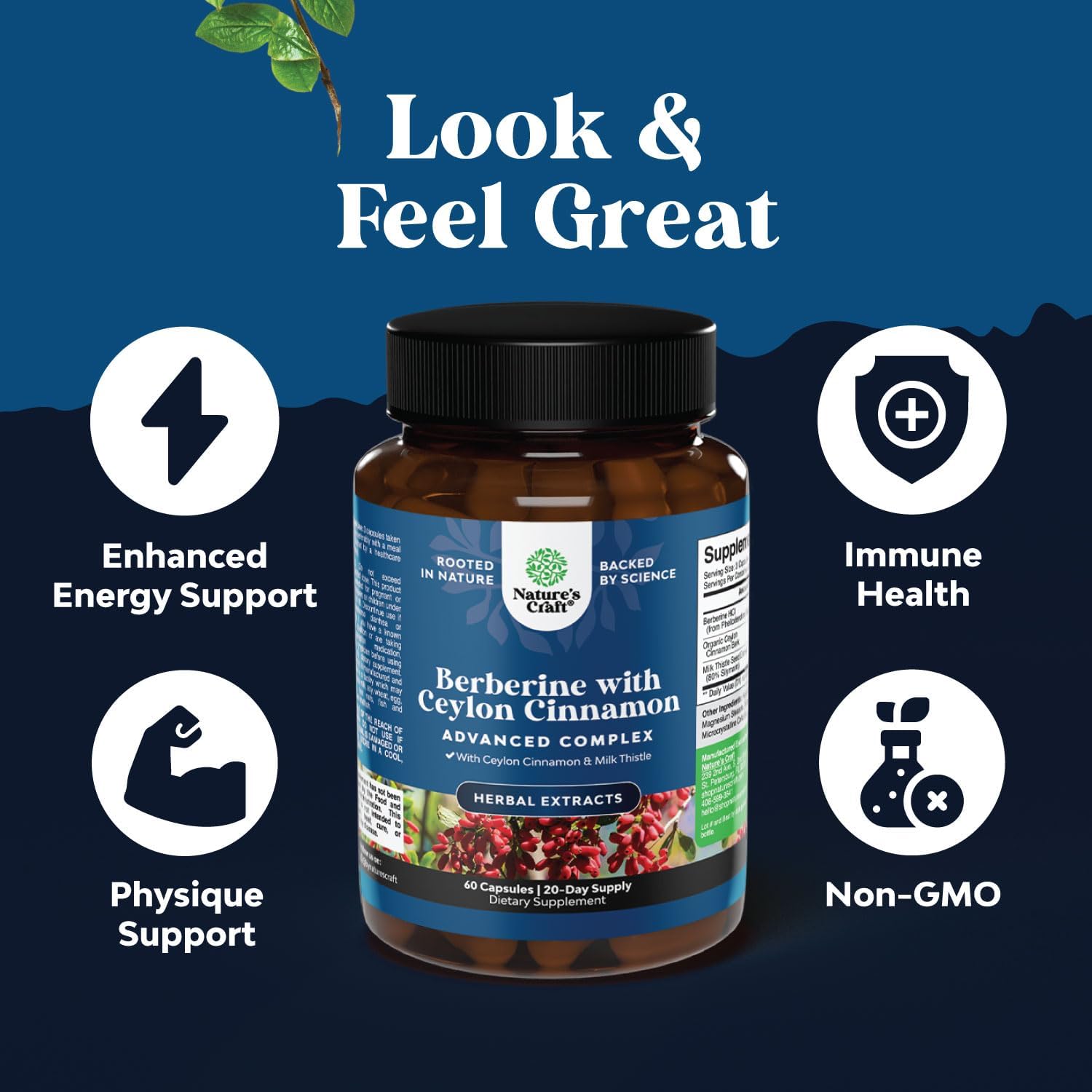 Herbal Adrenal & Thyroid Complex Bundle - Mood & Energy Support for Thyroid Health - Berberine Plus 1200mg for Heart & Sugar Support