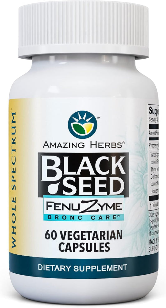 Herbal Black Seed Fenuzume Bronc-Care Capsules - Gluten-Free, Non-GMO, Vegan - Boosts Immune System, Enhances Allergy Relief - 60 Count