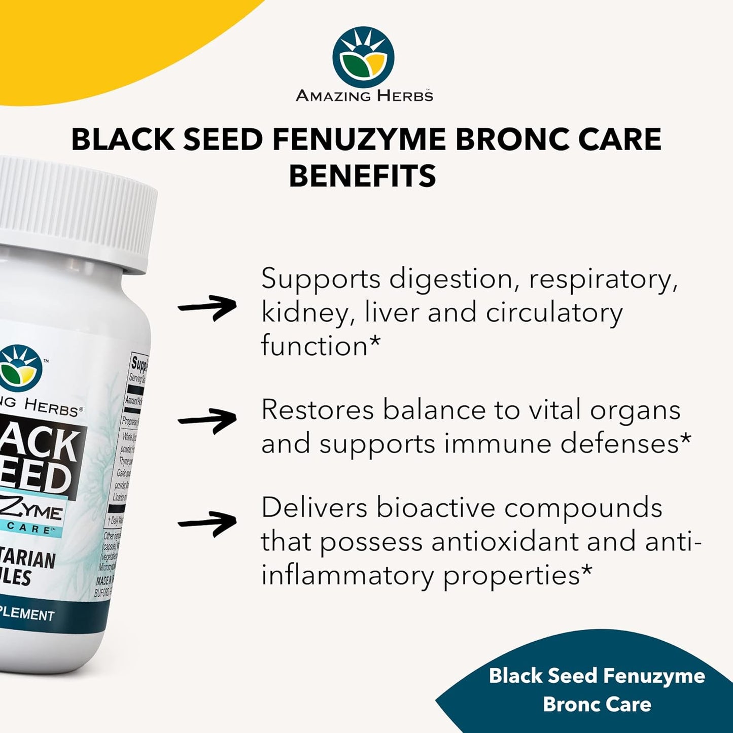 Herbal Black Seed Fenuzume Bronc-Care Capsules - Gluten-Free, Non-GMO, Vegan - Boosts Immune System, Enhances Allergy Relief - 60 Count