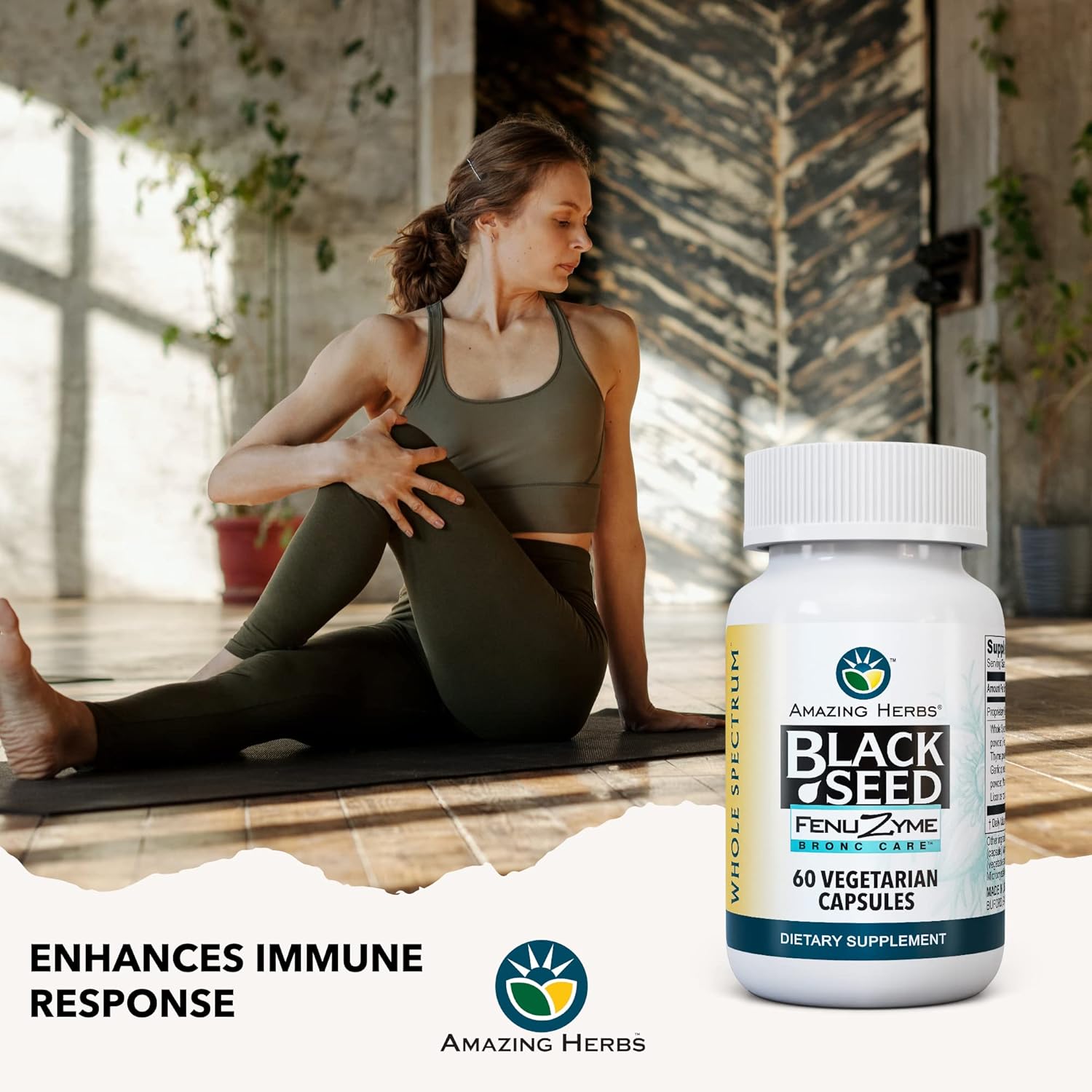 Herbal Black Seed Fenuzume Bronc-Care Capsules - Gluten-Free, Non-GMO, Vegan - Boosts Immune System, Enhances Allergy Relief - 60 Count