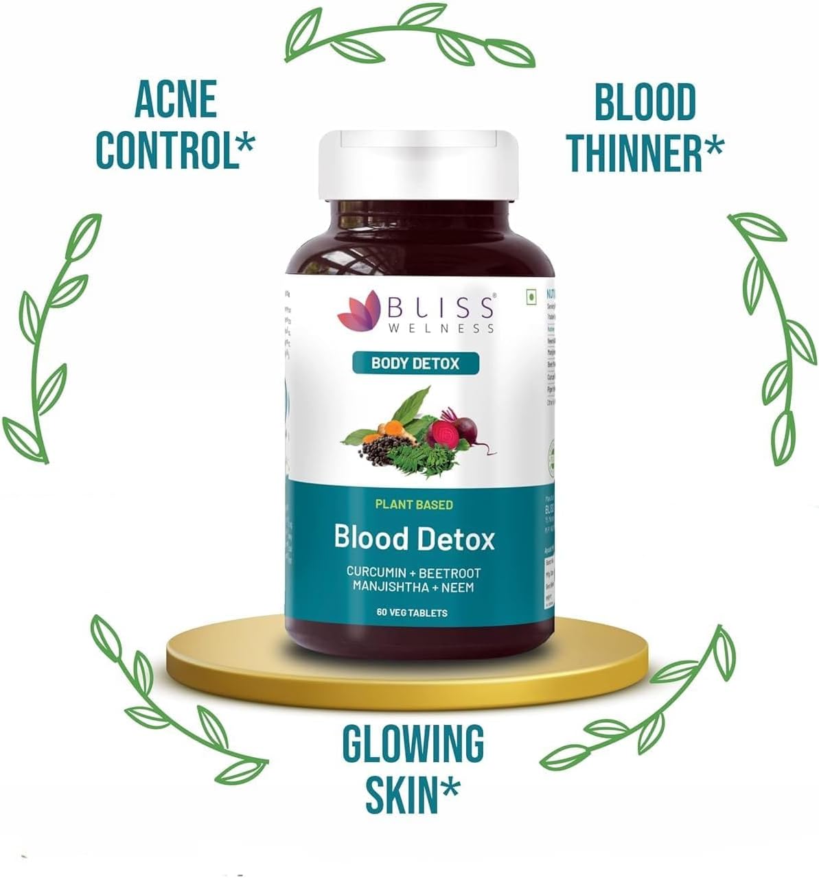 Herbal Blood Purifier with Curcumin, Beetroot, Manjistha & Neem Extracts - Detox & Skin Radiance - 60 Tablets