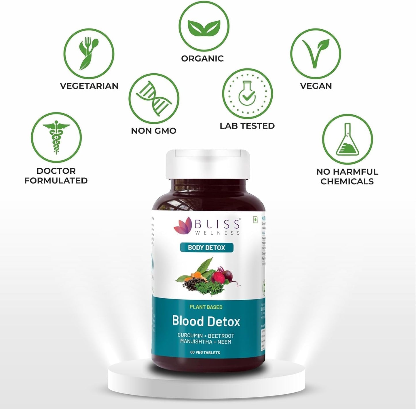 Herbal Blood Purifier with Curcumin, Beetroot, Manjistha & Neem Extracts - Detox & Skin Radiance - 60 Tablets