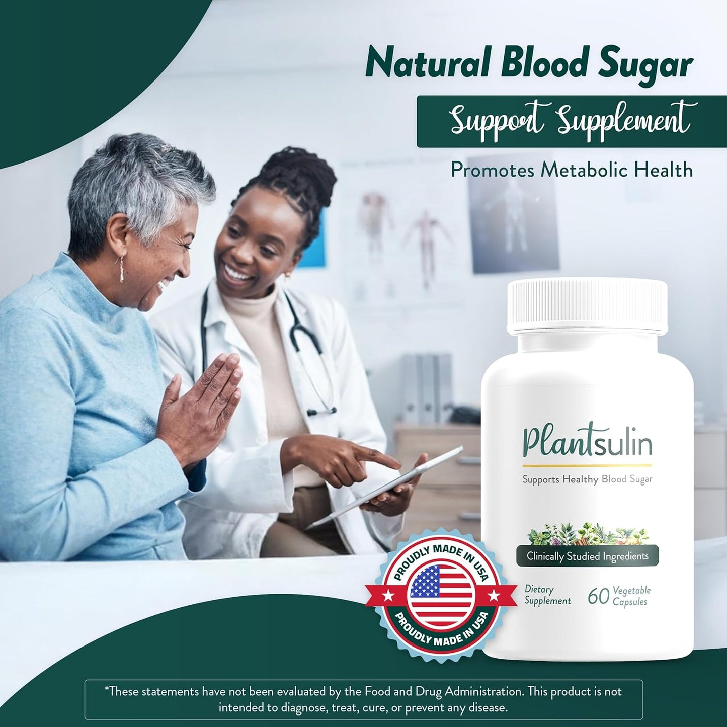 Herbal Blood Sugar Support Supplement with 11 Plant Extracts for Metabolic Health - 180 Capsules