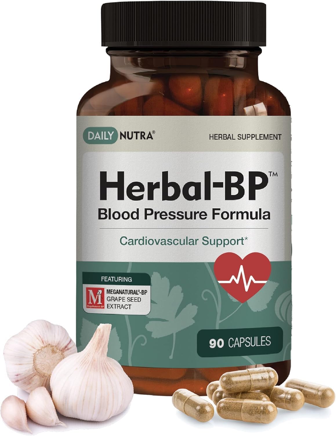 Herbal-BP Natural Blood Pressure Supplement | Grape Seed, Garlic, Hawthorn, Olive Leaf, Ashwagandha | Circulatory Health Support (90 Capsules)