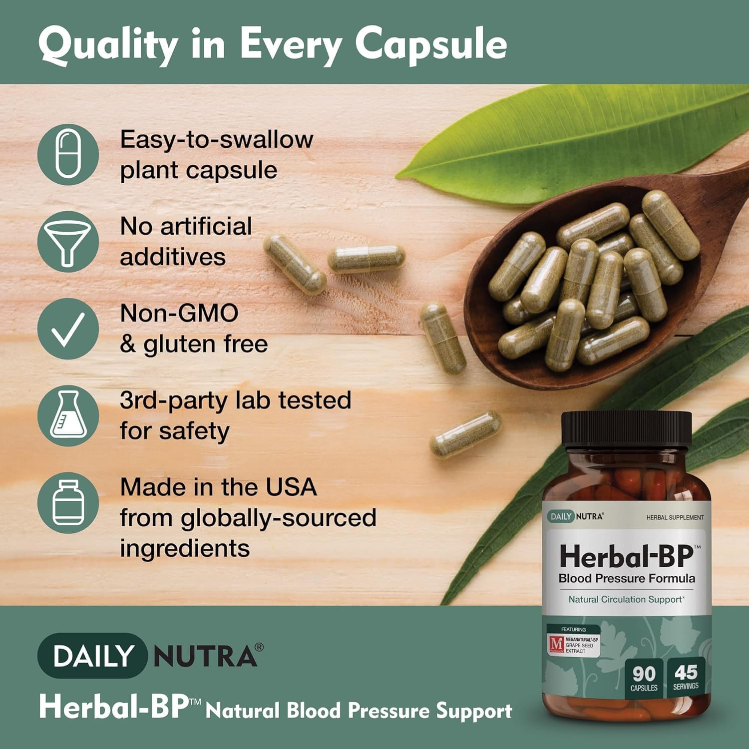 Herbal-BP Natural Blood Pressure Supplement | Grape Seed, Garlic, Hawthorn, Olive Leaf, Ashwagandha | Circulatory Health Support (90 Capsules)