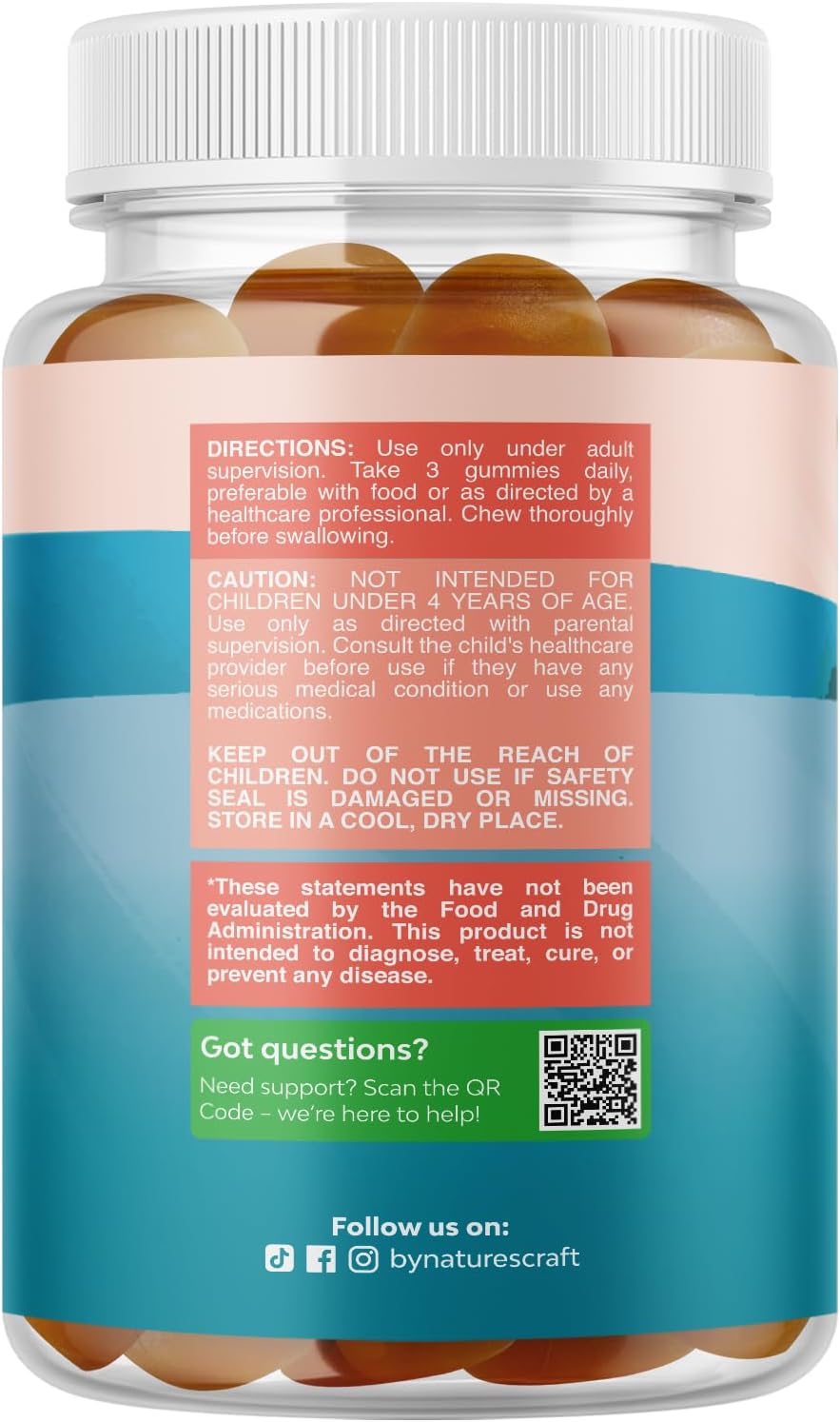 Herbal Brain Support Gummies for Kids - Nootropic Memory & Focus Supplement with Green Tea Extract, B6 & B12 Vitamins - 90 Count
