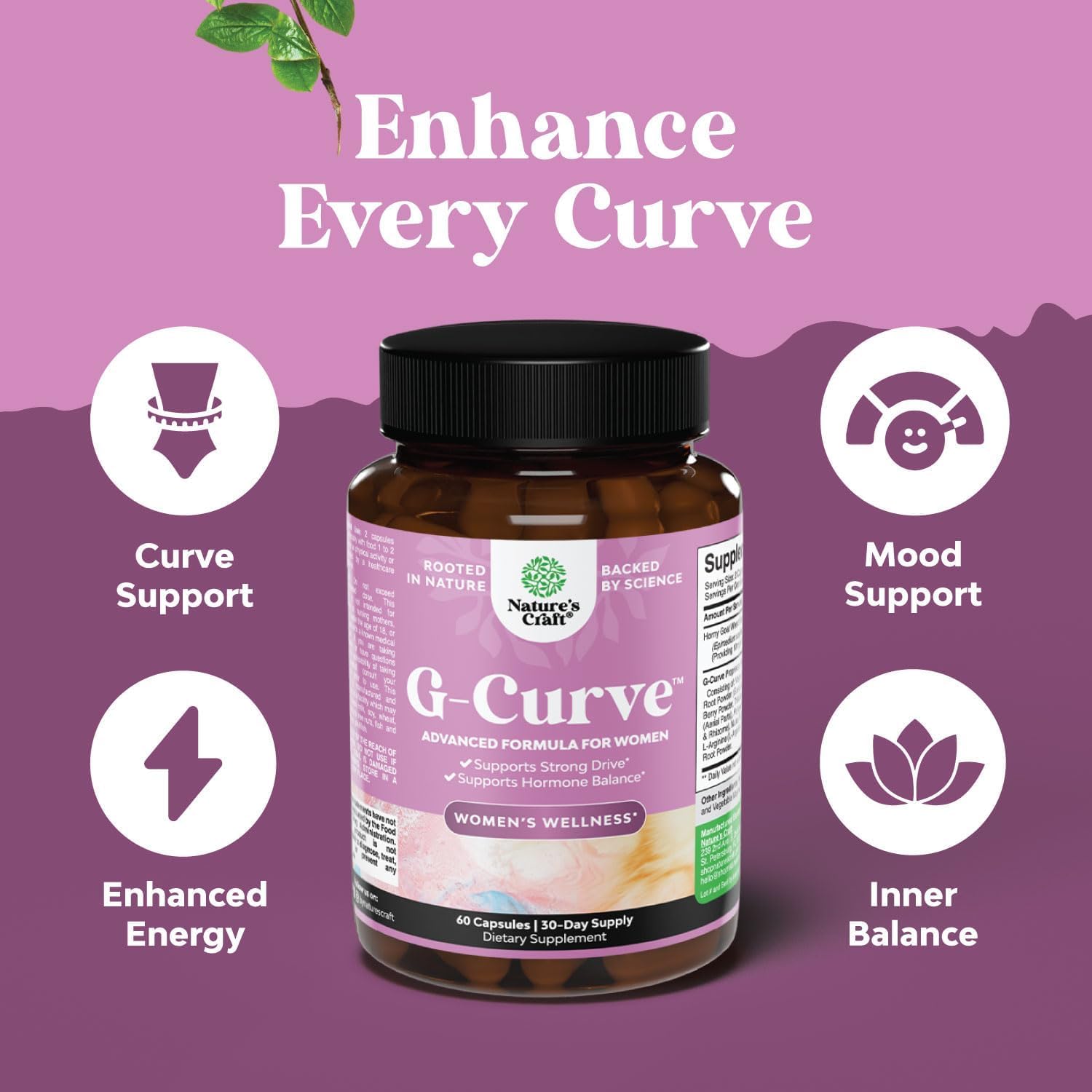 Herbal Breast and Butt Enhancement Pills with Horny Goat Weed - Natural Curves Support for Women with Saw Palmetto Extract and L-Arginine