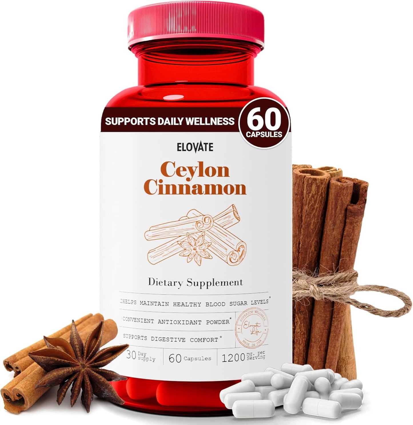 Herbal Ceylon Cinnamon Capsules for Daily Wellness - 1200mg Natural Flavored Capsules - Fast Acting Men and Women Supplement