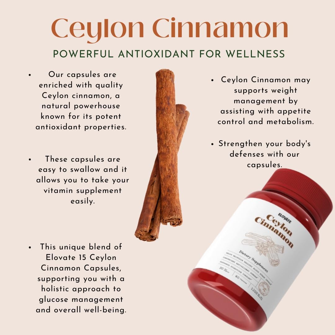 Herbal Ceylon Cinnamon Capsules for Daily Wellness - 1200mg Natural Flavored Capsules - Fast Acting Men and Women Supplement