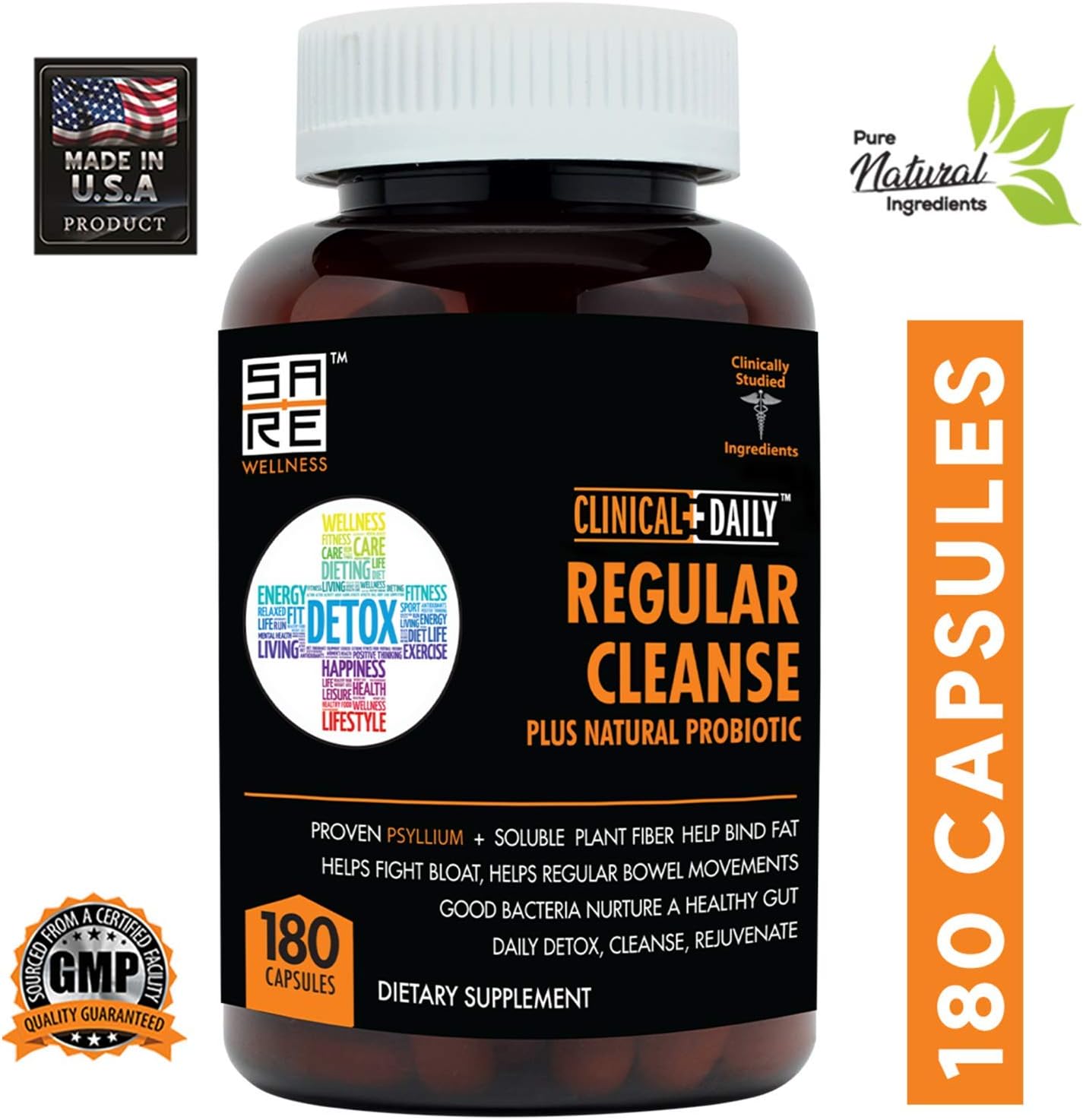 Herbal Colon Cleanse & Gut Detox Supplement with Probiotics - Natural Daily Cleanse for Energy & Relief from Constipation - Psyllium Husk Capsules - 180 Count