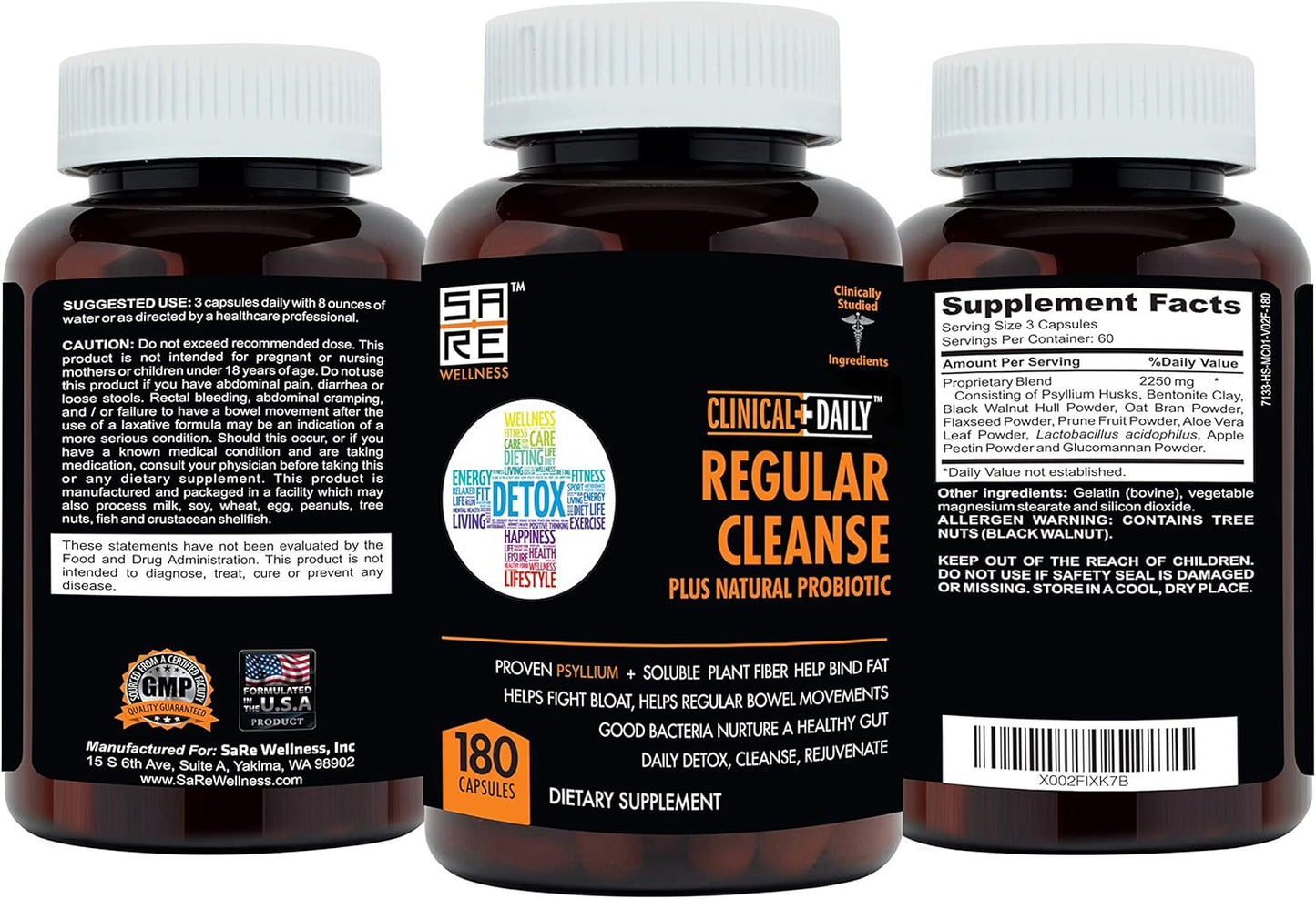 Herbal Colon Cleanse & Gut Detox Supplement with Probiotics - Natural Daily Cleanse for Energy & Relief from Constipation - Psyllium Husk Capsules - 180 Count