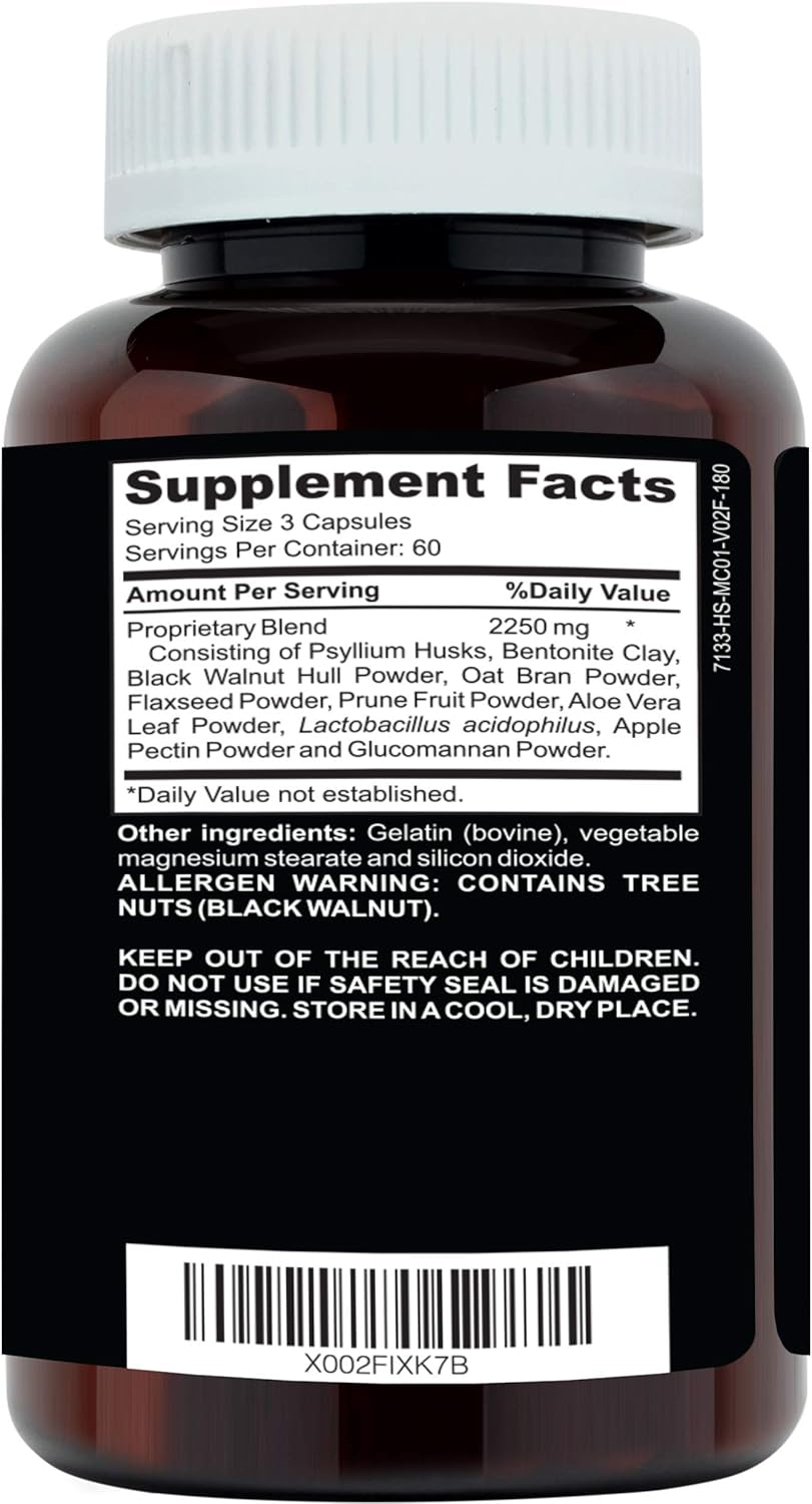 Herbal Colon Cleanse & Gut Detox Supplement with Probiotics - Natural Daily Cleanse for Energy & Relief from Constipation - Psyllium Husk Capsules - 180 Count
