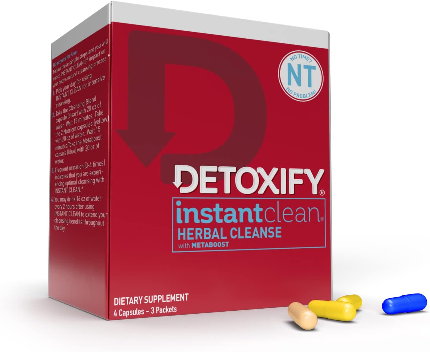 Herbal Detox Capsules with Metaboost, Milk Thistle, Uva Ursi, Ginseng - Instant Clean - 4 Capsules + Sticker